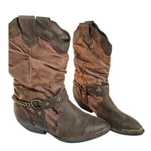 The Leather Collection Brown Coastal Cowgirl  Leather Boots Sz 7.5 Brass Trim